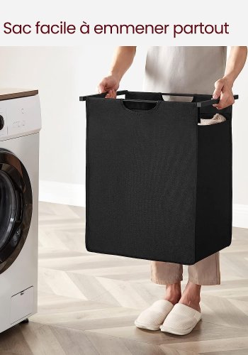 VASAGLE vasketjskurv, m. udtrkkelig og aftagelig vasketjspose, 1 hylde - brun MDF og sort stl