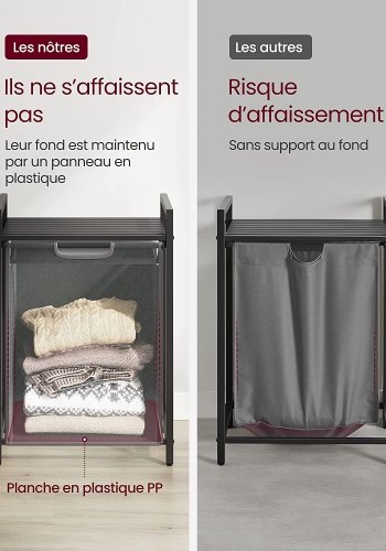 VASAGLE vasketjskurv, m. udtrkkelig og aftagelig vasketjspose, 1 hylde - gr stof, sort MDF/stl