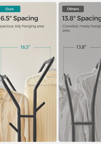 SONGMICS dobbelt tjstativ, m. 2 bjlestnger, 1 hylde, hjul - sort stl