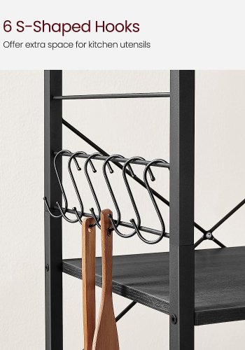 VASAGLE rullebord, m. 2 hylder, 6 S-kroge, hjul - sort spnplade og stl (60x40)