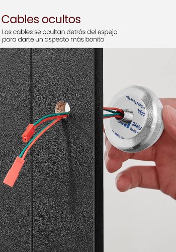 VASAGLE Toiletbord, LED-lys med justerbar lysstyrke, Makeup-bord med spejl, 2 skuffer og 3 rum, moderne, sort RDT114T16