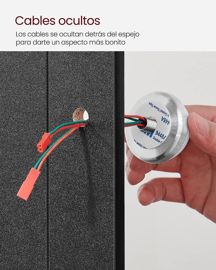 VASAGLE Toiletbord, LED-lys med justerbar lysstyrke, Makeup-bord med spejl, 2 skuffer og 3 rum, moderne, sort RDT114T16