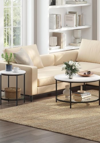 Vasagle LGT025B01 sidebord, m. 1 glashylde - hvid marmorlook spnplade og sort stl (45)