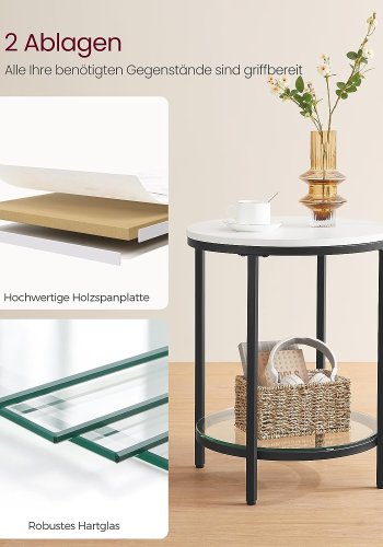 Vasagle LGT025B01 sidebord, m. 1 glashylde - hvid marmorlook spnplade og sort stl (45)