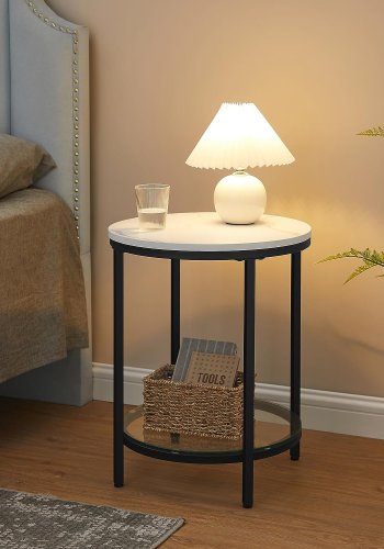 Vasagle LGT025B01 sidebord, m. 1 glashylde - hvid marmorlook spnplade og sort stl (45)