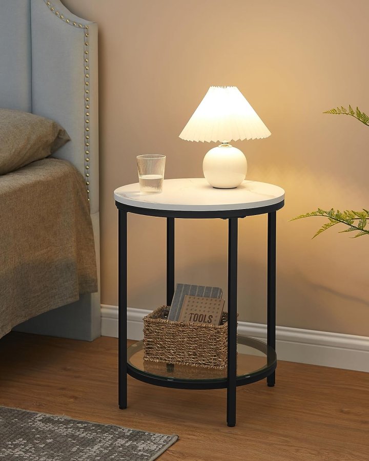 Vasagle LGT025B01 sidebord, m. 1 glashylde - hvid marmorlook spnplade og sort stl (45)