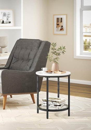 Vasagle LGT025B01 sidebord, m. 1 glashylde - hvid marmorlook spnplade og sort stl (45)