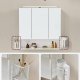 VASAGLE badevrelsesvgskab, m. spejl, LED-lampe, 3 lger, hylde, hrtrrerholder - hvid tr/stl
