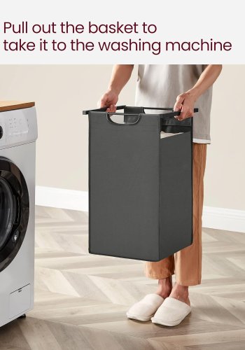 VASAGLE vasketjskurv, m. 2 rum, 2 hylder, 2 udtrkkelige og aftagelige poser - gr stof/sort stl