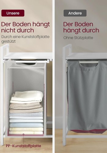 VASAGLE vasketjskurv, 2 rum, 1 hylde, 2 udtrkkelige og aftagelige poser - lysegr stof, hvid stl