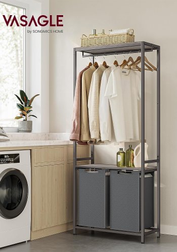 VASAGLE vasketjskurv, m. 2 hylder, aftagelige foringer, bjlestang - gr spnplade og gr stl