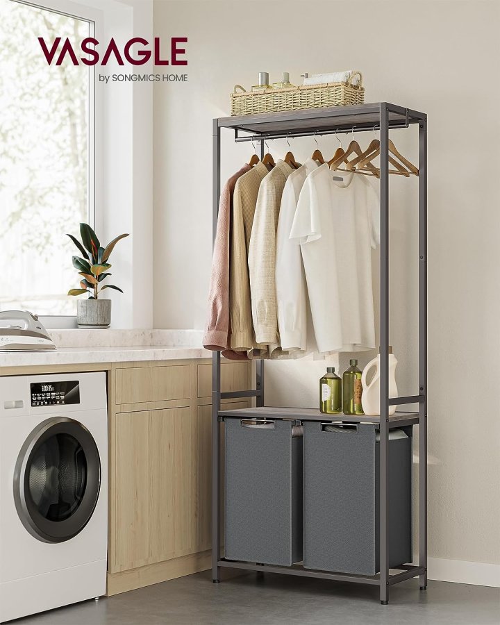 VASAGLE vasketjskurv, m. 2 hylder, aftagelige foringer, bjlestang - gr spnplade og gr stl