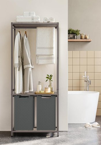 VASAGLE vasketjskurv, m. 2 hylder, aftagelige foringer, bjlestang - gr spnplade og gr stl