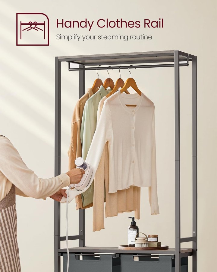 VASAGLE vasketjskurv, m. 2 hylder, aftagelige foringer, bjlestang - gr spnplade og gr stl