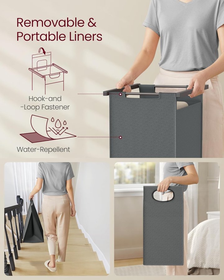 VASAGLE vasketjskurv, m. 2 hylder, aftagelige foringer, bjlestang - gr spnplade og gr stl