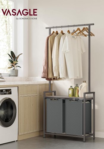 VASAGLE vasketjskurv, m. 1 hylde, 2 aftagelige udtrkskurve, bjlestang - gr spnplade/gr stl