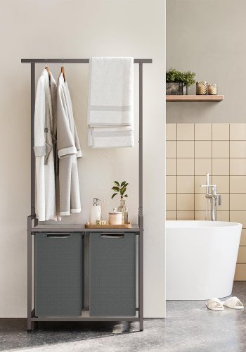 VASAGLE vasketjskurv, m. 1 hylde, 2 aftagelige udtrkskurve, bjlestang - gr spnplade/gr stl