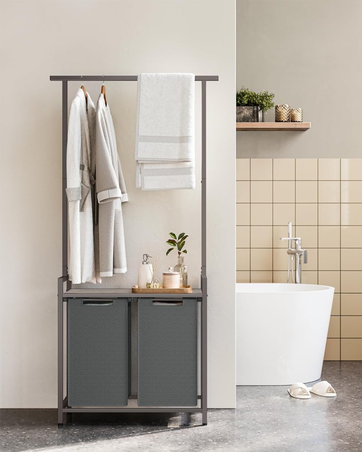 VASAGLE vasketjskurv, m. 1 hylde, 2 aftagelige udtrkskurve, bjlestang - gr spnplade/gr stl