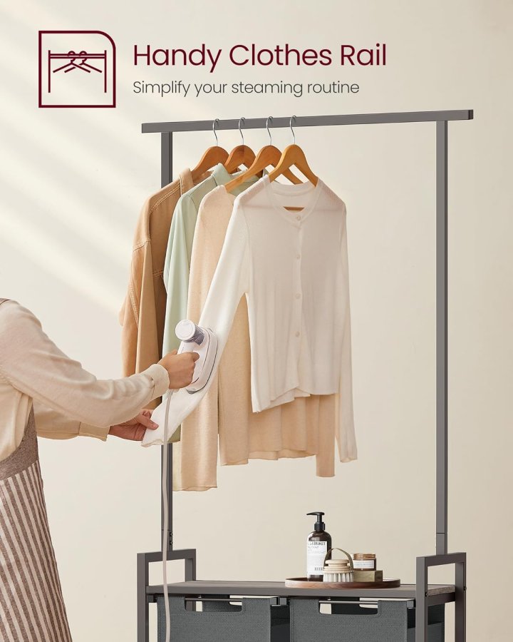 VASAGLE vasketjskurv, m. 1 hylde, 2 aftagelige udtrkskurve, bjlestang - gr spnplade/gr stl