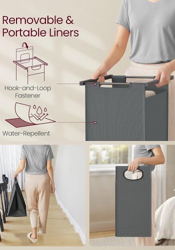 VASAGLE vasketjskurv, m. 1 hylde, 2 aftagelige udtrkskurve, bjlestang - gr spnplade/gr stl