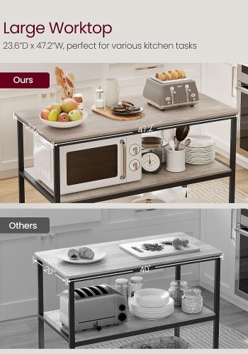 VASAGLE kkkenreol, m. 3 hylder - greige spnplade og sort stl