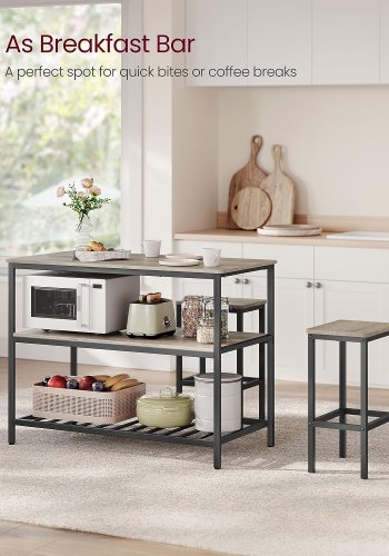 VASAGLE kkkenreol, m. 3 hylder - greige spnplade og sort stl