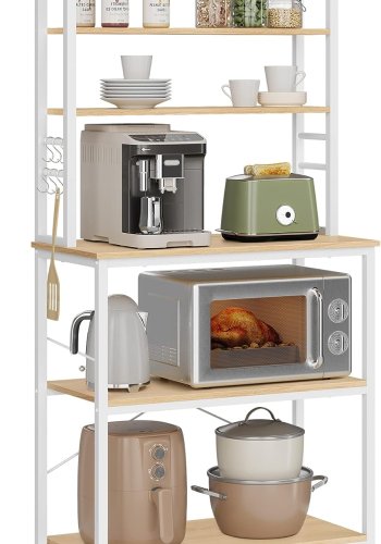 VASAGLE kkkenreol, m. 6 hylder, 6 kroge - natur spnplade og hvid stl