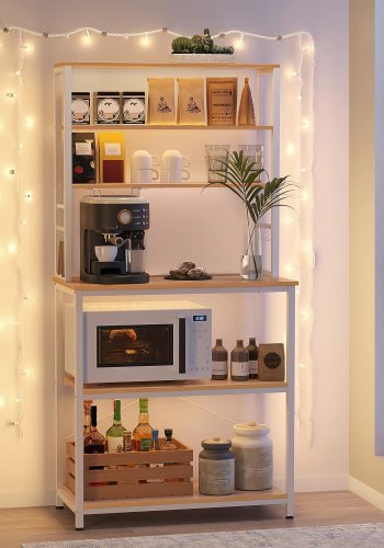 VASAGLE kkkenreol, m. 6 hylder, 6 kroge - natur spnplade og hvid stl