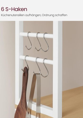 VASAGLE kkkenreol, m. 6 hylder, 6 kroge - natur spnplade og hvid stl