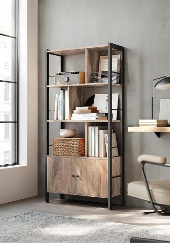 VASAGLE bogreol, m. 2 lger og 4 hylder - natur spnplade og sort stl