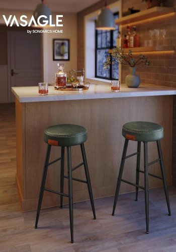 VASAGLE barstol, m. fodsttte - skovgrn kunstlder og sort stl (st med 2)