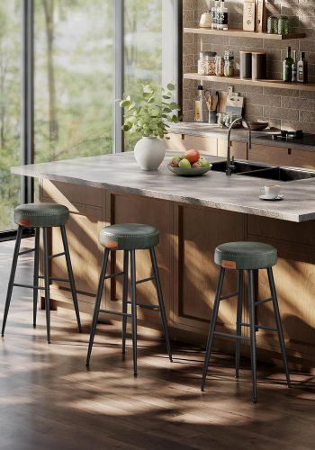 VASAGLE barstol, m. fodsttte - skovgrn kunstlder og sort stl (st med 2)