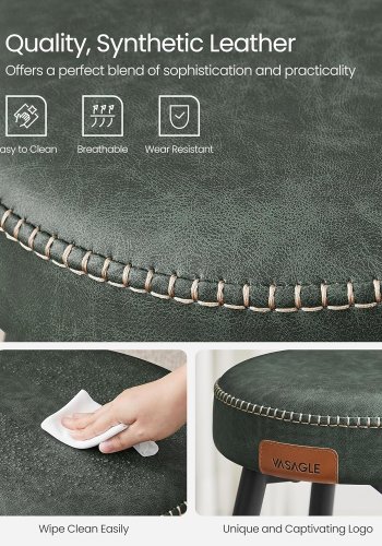 VASAGLE barstol, m. fodsttte - skovgrn kunstlder og sort stl (st med 2)