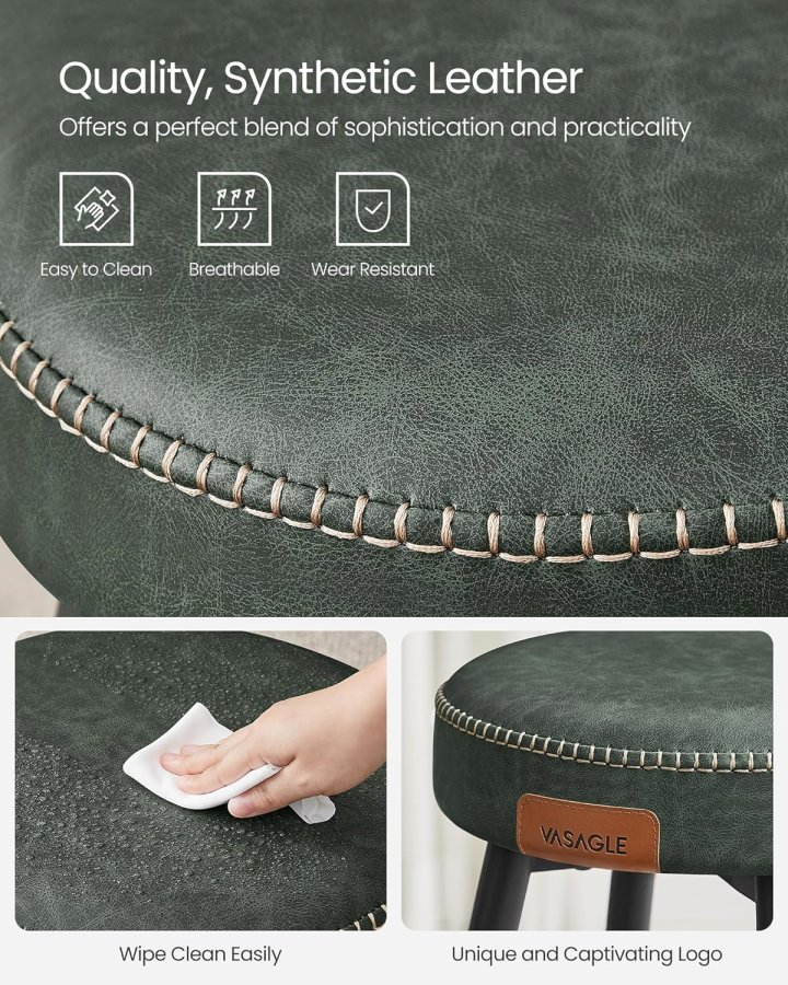 VASAGLE barstol, m. fodsttte - skovgrn kunstlder og sort stl (st med 2)