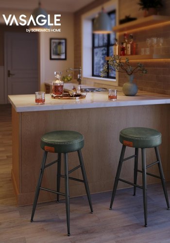 VASAGLE barstol, m. fodsttte - skovgrn kunstlder og sort stl (st med 2)