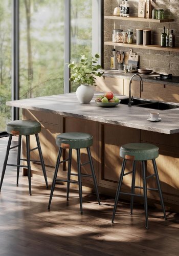 VASAGLE barstol, m. fodsttte - skovgrn kunstlder og sort stl (st med 2)