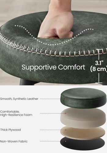 VASAGLE barstol, m. fodsttte - skovgrn kunstlder og sort stl (st med 2)