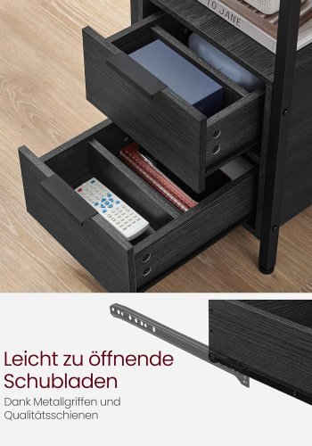 VASAGLE sidebord, m. strmstik og 2 skuffer - antracitgr spnplade og sort stl (60x35)