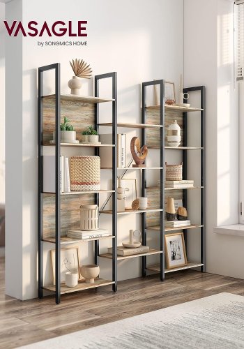 VASAGLE reol, m. 14 hylder - natur med bl korn spnplade og sort stl