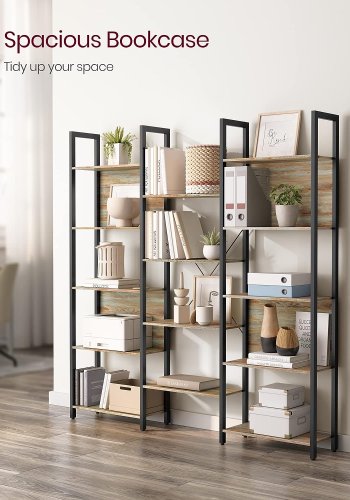 VASAGLE reol, m. 14 hylder - natur med bl korn spnplade og sort stl