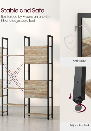 VASAGLE reol, m. 14 hylder - natur med bl korn spnplade og sort stl