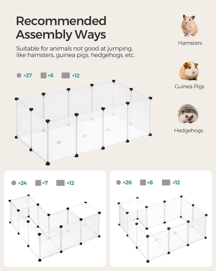FEANDREA kravlegrd til kledyr, hamstere, kaniner og smdyr, til inde brug - hvid plastik