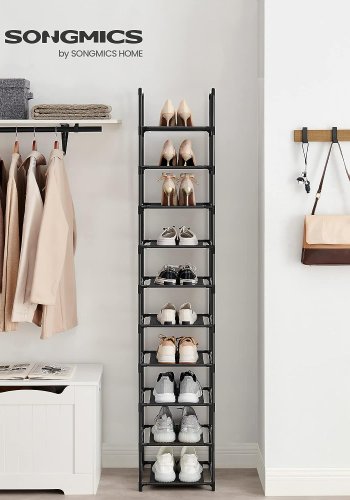 SONGMICS skohylde, m. 10 non-woven stofhylder - sort metal