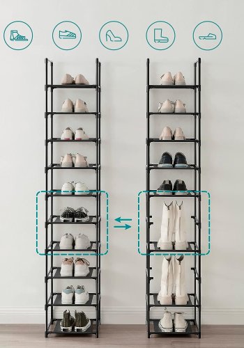 SONGMICS skohylde, m. 10 non-woven stofhylder - sort metal