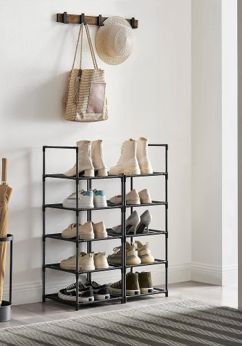 SONGMICS skohylde, m. 10 non-woven stofhylder - sort metal
