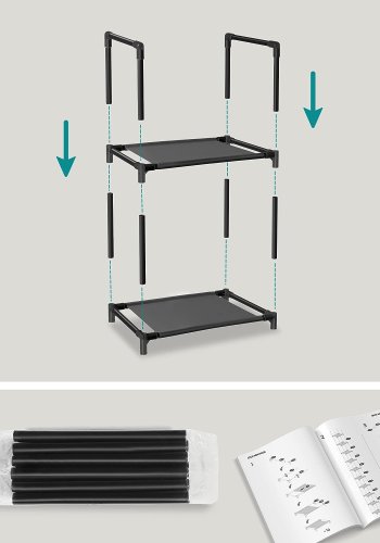 SONGMICS skohylde, m. 10 non-woven stofhylder - sort metal