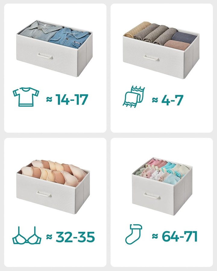 SONGMICS kommode, m. 7 skuffer med hndtag - natur spnplade og hvid fiberdug/stl