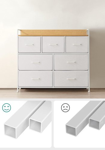 SONGMICS kommode, m. 7 skuffer med hndtag - natur spnplade og hvid fiberdug/stl