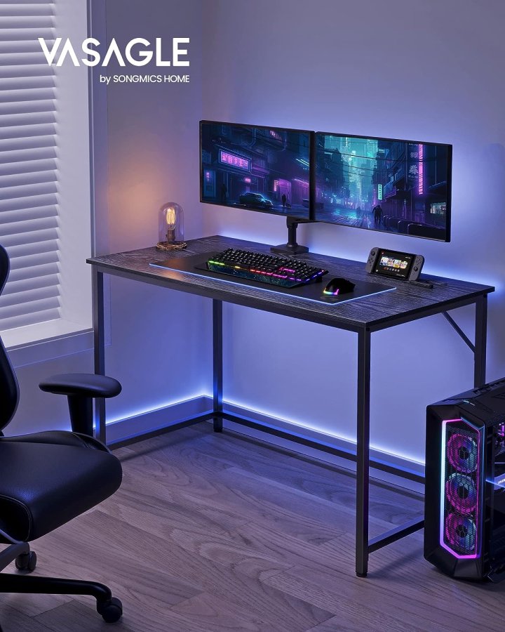 VASAGLE skrivebord, rektangulr - sort spnplade og sort stl (120x60)