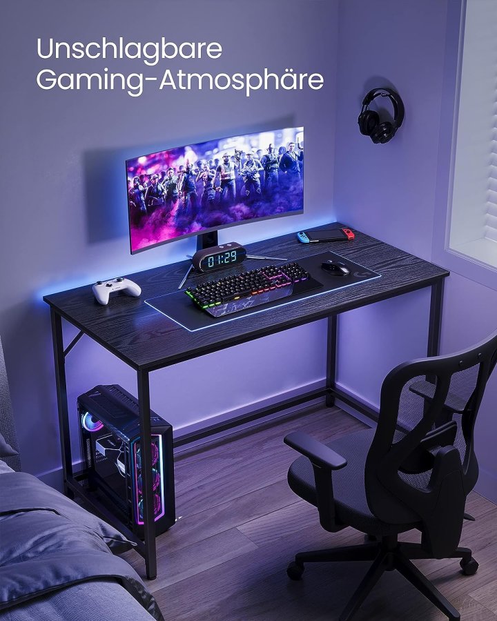 VASAGLE skrivebord, rektangulr - sort spnplade og sort stl (120x60)